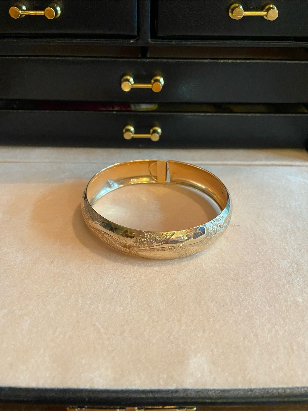 14K Gold Etched Hinged Bangle Bracelet - Amazing Sparkle on Flexible 14K.